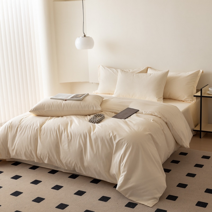 91家纺网 家纺一手货源 找家纺 怡家居 2023新款全棉100支磨毛纯色四件套 奶昔白