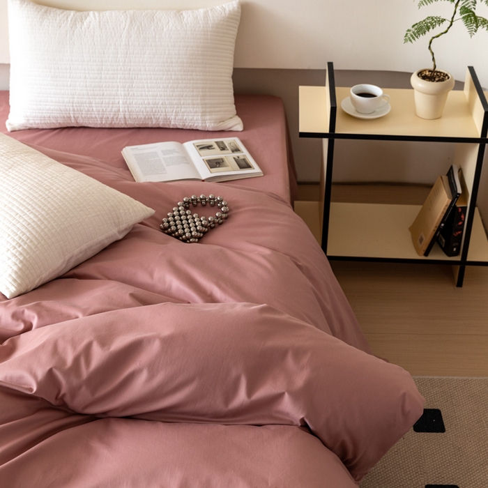91家纺网 家纺一手货源 找家纺 怡家居 2023新款全棉100支磨毛纯色单品被套 雾玫粉