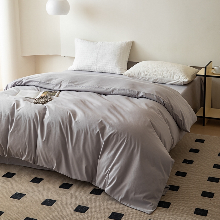 91家纺网 家纺一手货源 找家纺 怡家居 2023新款全棉100支磨毛纯色单品被套 雅士灰
