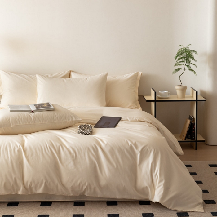 91家纺网 家纺一手货源 找家纺 怡家居 2023新款全棉100支磨毛纯色四件套 奶昔白