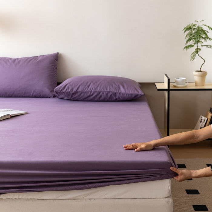 91家纺网 家纺一手货源 找家纺 怡家居 2023新款全棉100支磨毛纯色单品床笠 神秘紫