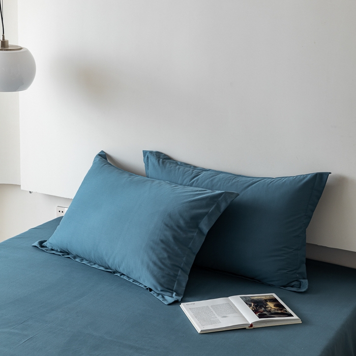 91家纺网 家纺一手货源 找家纺 怡家居 2023新款全棉100支磨毛纯色单品枕套 宾利蓝