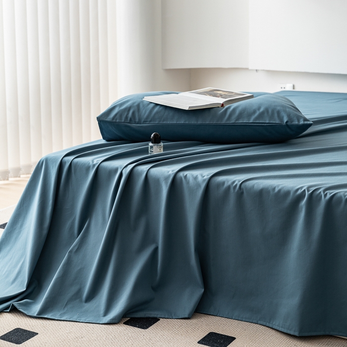 91家纺网 家纺一手货源 找家纺 怡家居 2023新款全棉100支磨毛纯色单品床单 宾利蓝