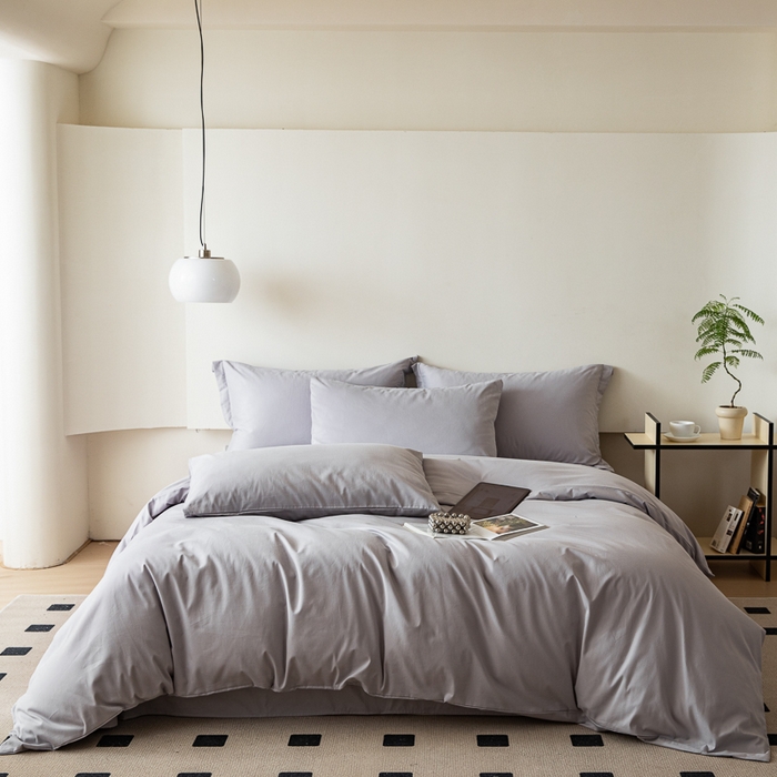 91家纺网 家纺一手货源 找家纺 怡家居 2023新款全棉100支磨毛纯色四件套 雅士灰