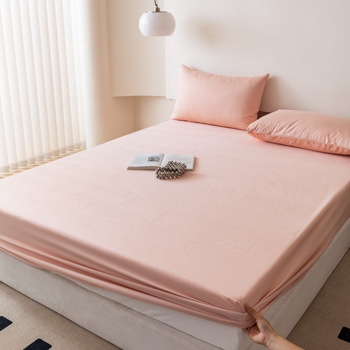 91家纺网 家纺一手货源 找家纺 怡家居 2023新款全棉100支磨毛纯色单品床笠 茱萸粉