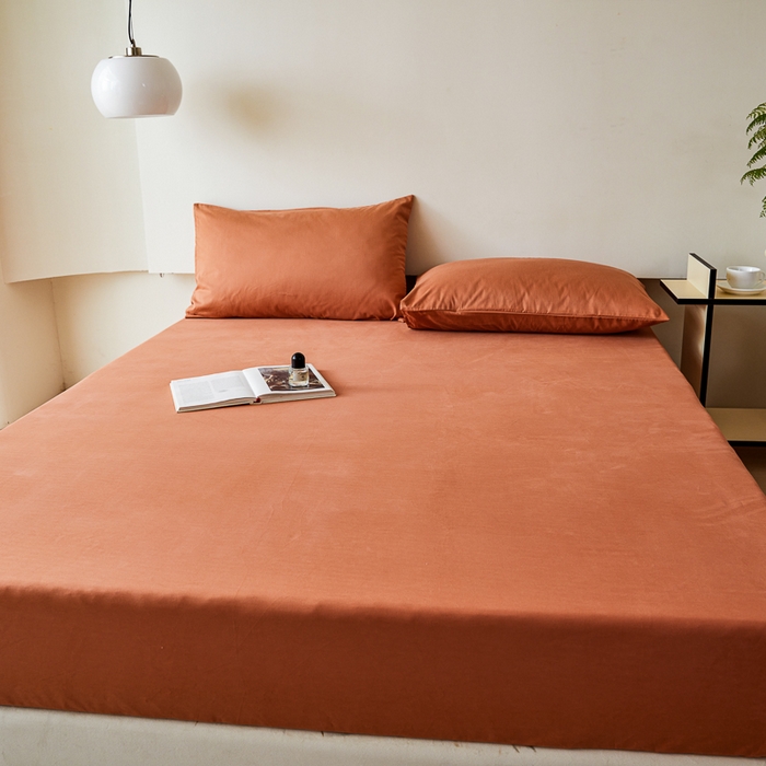 91家纺网 家纺一手货源 找家纺 怡家居 2023新款全棉100支磨毛纯色单品床笠 晚霞红