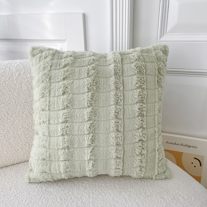 91家纺网 家纺一手货源 找家纺 美茉家居 2023新款獭兔毛方垫 抹茶绿