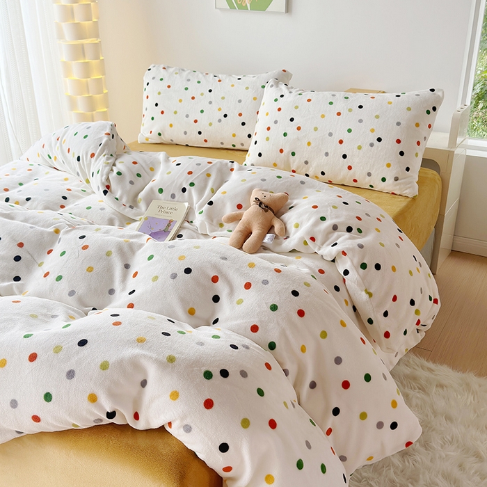 91家纺网 家纺一手货源 找家纺 怡家居 2023新款高克重牛奶绒印花四件套 七彩豆