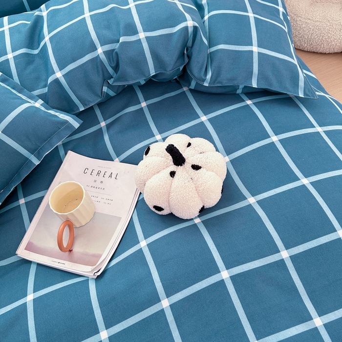 91家纺网 家纺一手货源 找家纺 曼璐家纺 2025新款加厚磨毛植物羊绒单被套直播爆款被套单件 蓝灰格