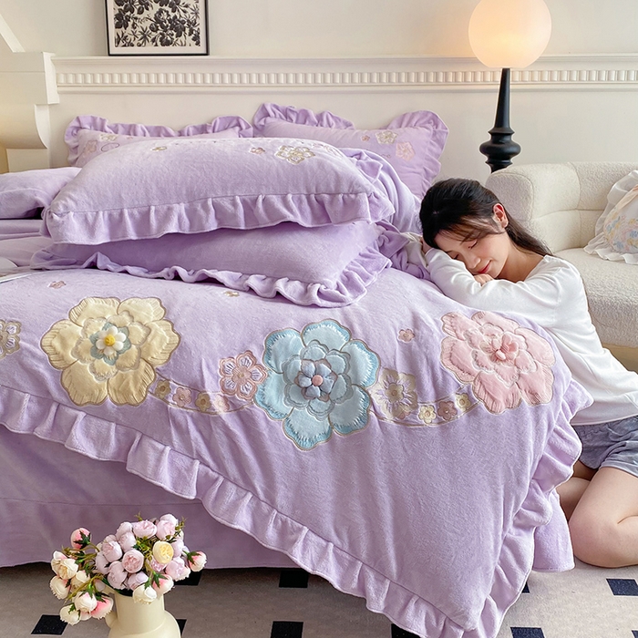 91家纺网 家纺一手货源 找家纺 可以家居 2024新款高克重全消光绣花四件套-潘多拉 潘多拉-蔷薇紫