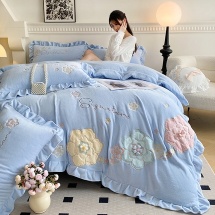 可以家居 2024新款高克重全消光绣花四件套-潘多拉 潘多拉-梵星蓝