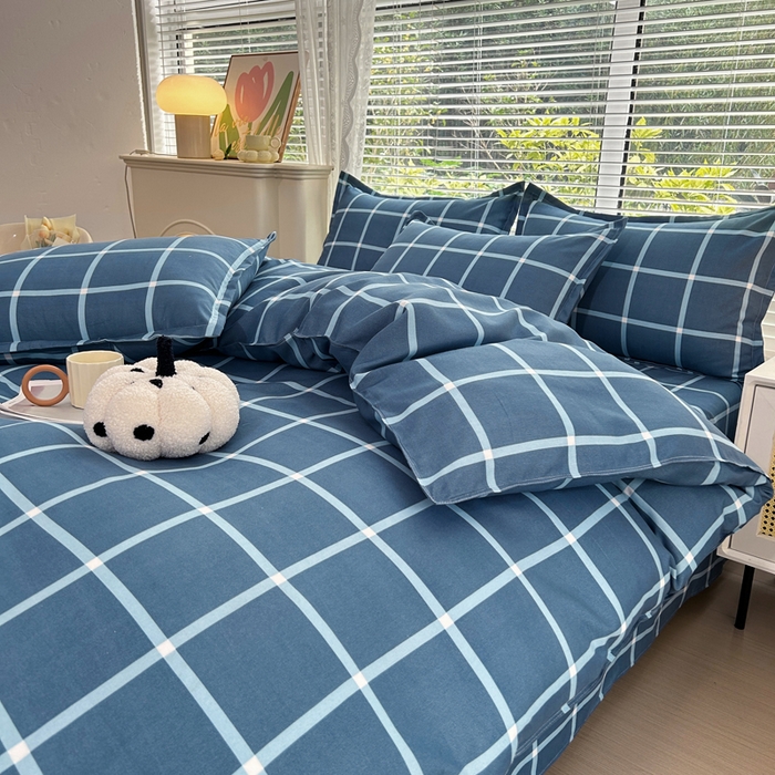 91家纺网 家纺一手货源 找家纺 曼璐家纺 2025新款加厚磨毛植物羊绒单被套直播爆款被套单件 蓝灰格