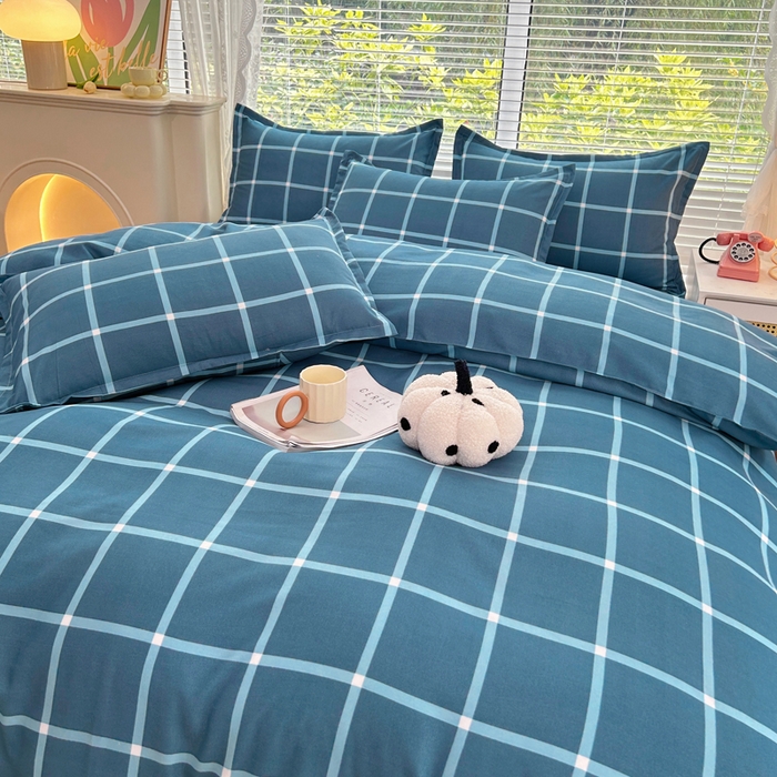 91家纺网 家纺一手货源 找家纺 曼璐家纺 2025新款加厚磨毛植物羊绒单被套直播爆款被套单件 蓝灰格