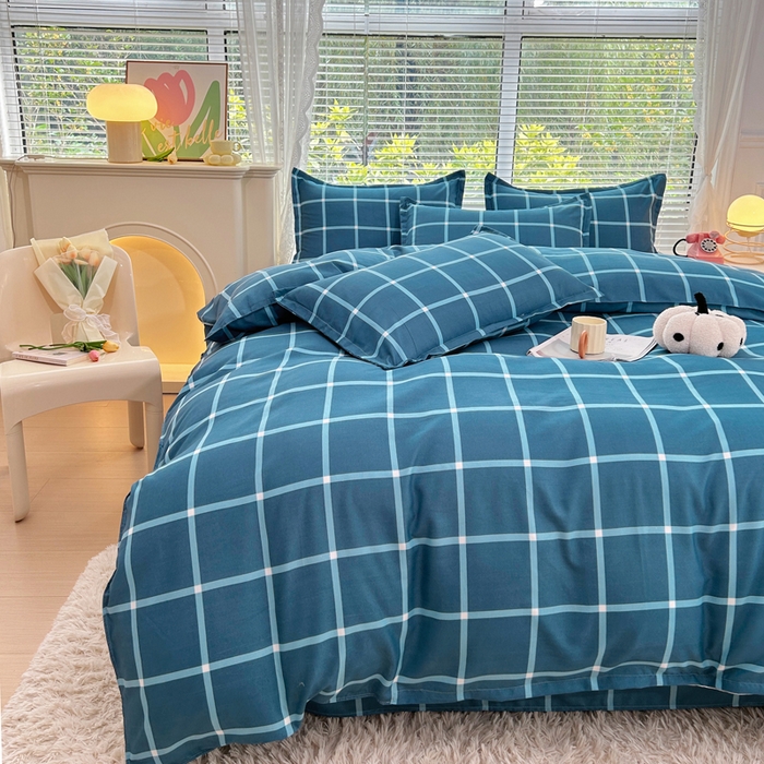 91家纺网 家纺一手货源 找家纺 曼璐家纺 2025新款加厚磨毛植物羊绒单被套直播爆款被套单件 蓝灰格