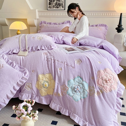 可以家居 2024新款高克重全消光绣花四件套-潘多拉 潘多拉-蔷薇紫