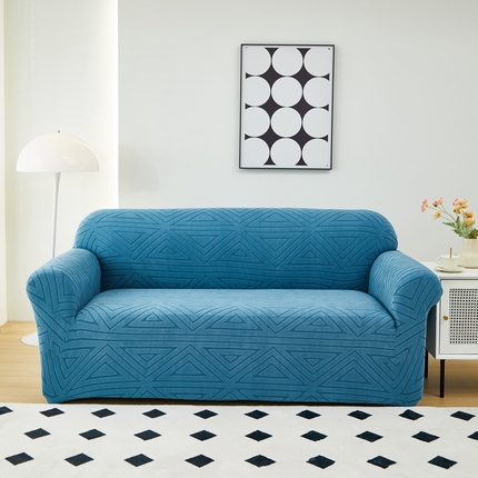 91家纺网 家纺一手货源 找家纺 逐日沙发套 2023新款提花沙发套-双角 双角-蓝灰色