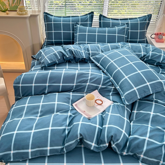 91家纺网 家纺一手货源 找家纺 曼璐家纺 2025新款加厚磨毛植物羊绒单被套直播爆款被套单件 蓝灰格