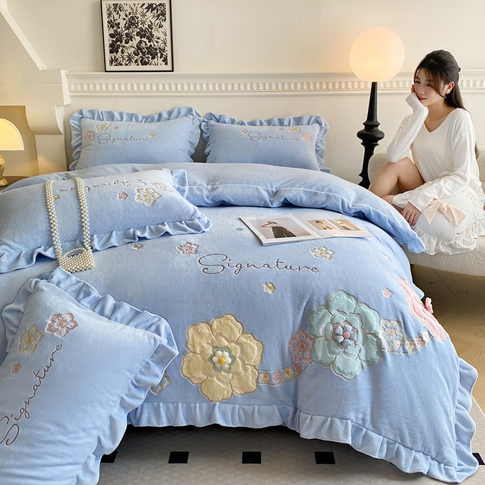 91家纺网 家纺一手货源 找家纺 可以家居 2024新款高克重全消光绣花四件套-潘多拉 潘多拉-梵星蓝