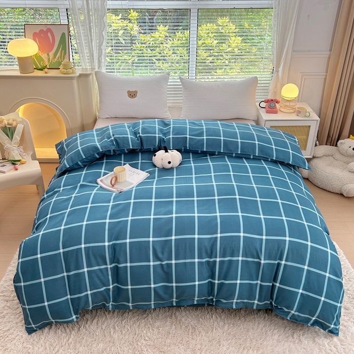 91家纺网 家纺一手货源 找家纺 曼璐家纺 2025新款加厚磨毛植物羊绒单被套直播爆款被套单件 蓝灰格