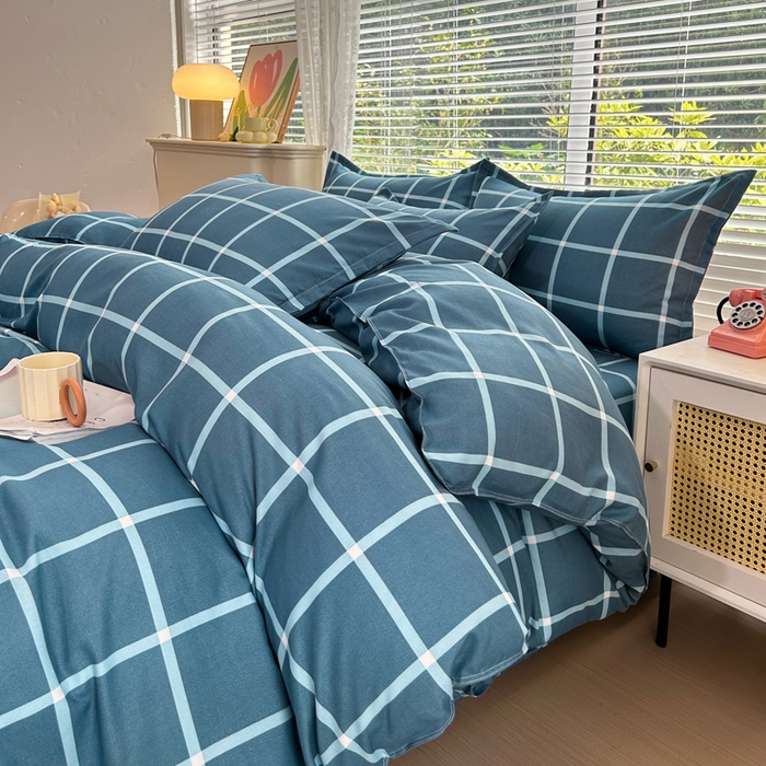 91家纺网 家纺一手货源 找家纺 曼璐家纺 2025新款加厚磨毛植物羊绒单被套直播爆款被套单件 蓝灰格