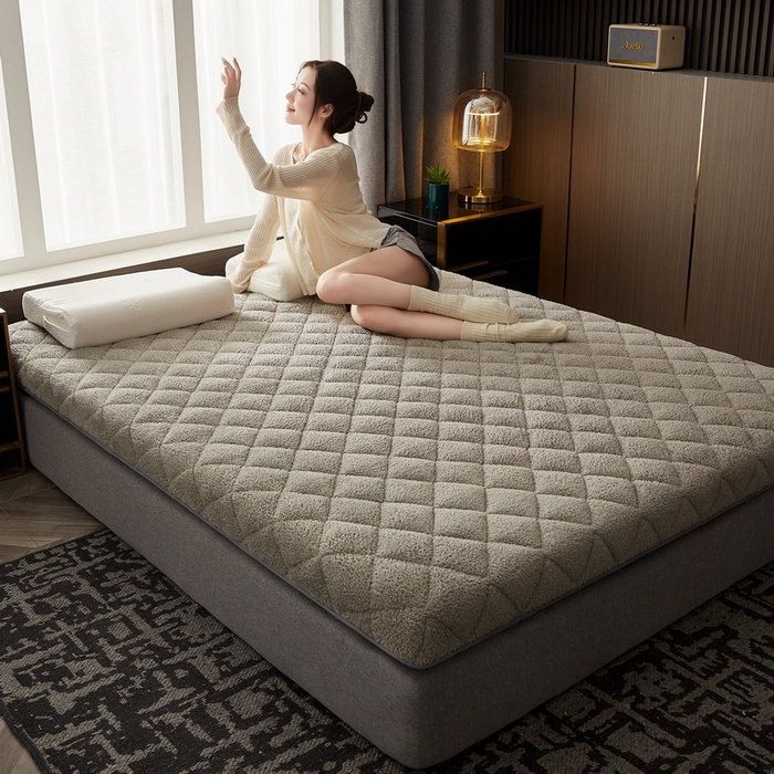 91家纺网 家纺一手货源 找家纺 祁恋婷家居 2023新款羊羔绒保暖床垫【床垫遮盖物】 高级灰