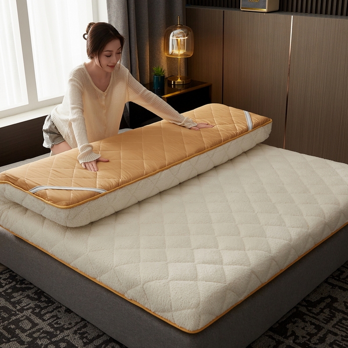 91家纺网 家纺一手货源 找家纺 （总）祁恋婷家居 2023新款羊羔绒保暖床垫【床垫遮盖物】