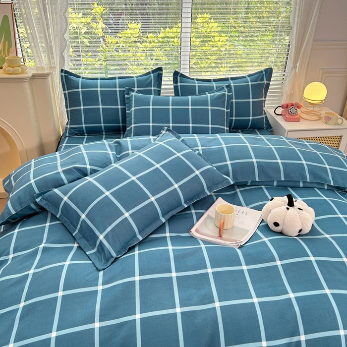 91家纺网 家纺一手货源 找家纺 曼璐家纺 2025新款加厚磨毛植物羊绒单被套直播爆款被套单件 蓝灰格