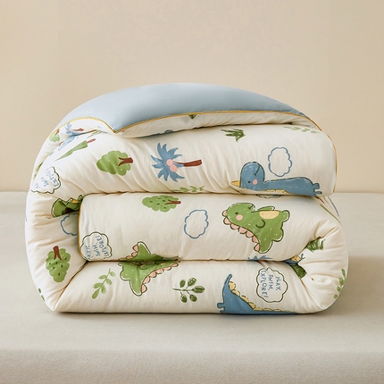 91家纺网 家纺一手货源 找家纺 梦尚舒 2025新款水洗双层纱大豆纤维被冬被 元气恐龙