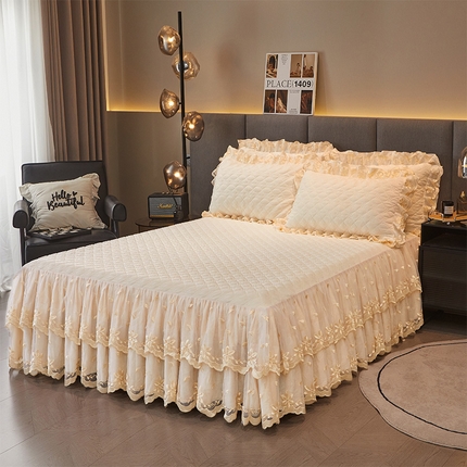 91家纺网 家纺一手货源 找家纺 （总）瑞宝 2025新款欧式加厚宝宝绒蕾丝刺绣床裙-盛世岚黛