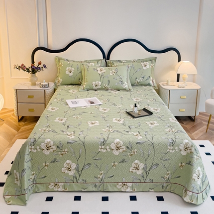 小时代 2023新款全棉印花床盖 婉约绿