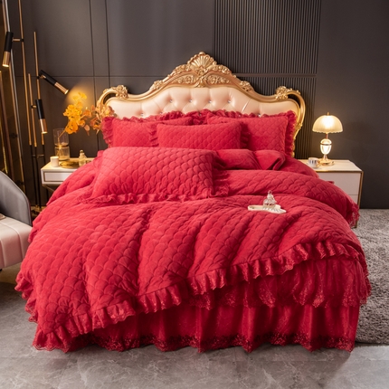 91家纺网 家纺一手货源 找家纺 （总）青竹苑 2023新款宝宝绒蕾丝刺绣花边四件套