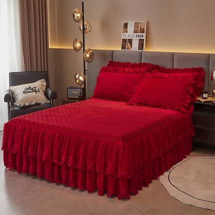 91家纺网 家纺一手货源 找家纺 （总）瑞宝 2025新款欧式加厚宝宝绒蕾丝刺绣床裙-盛世岚黛