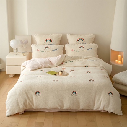 91家纺网 家纺一手货源 找家纺 （总）时亿家居 2023新款300g棉羊绒四件套 小彩虹