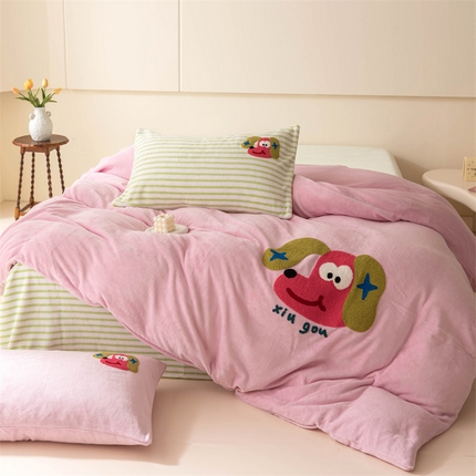 洋铭区（原狠狠爱） 2023新款AB版牛奶绒四件套-元气满满系列 元气满满粉