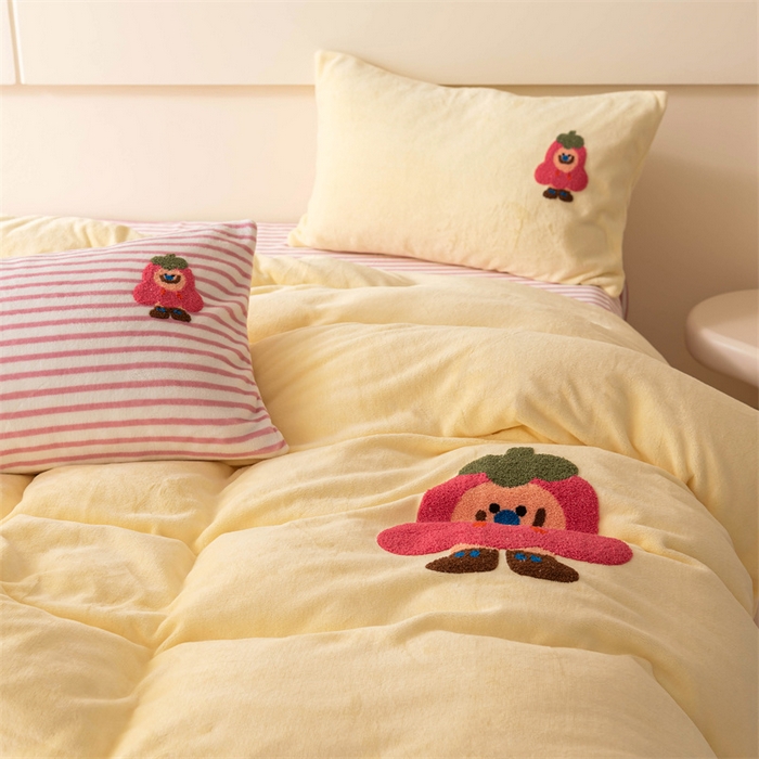 91家纺网 家纺一手货源 找家纺 洋铭区（原狠狠爱） 2023新款AB版牛奶绒四件套-元气满满系列 元气满满黄