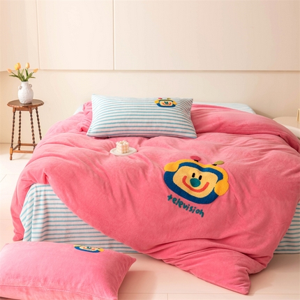 洋铭区（原狠狠爱） 2023新款AB版牛奶绒四件套-元气满满系列 元气满满玫红