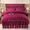 91家纺网 家纺一手货源 找家纺 新款水晶绒加厚保暖床裙款四件套-盛世花颜-酒红