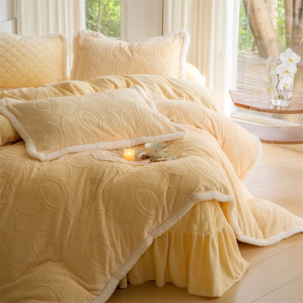 91家纺网 家纺一手货源 找家纺 （总）孑寐家纺 2023新款韩国进口雕花绒牛奶绒床盖四件套
