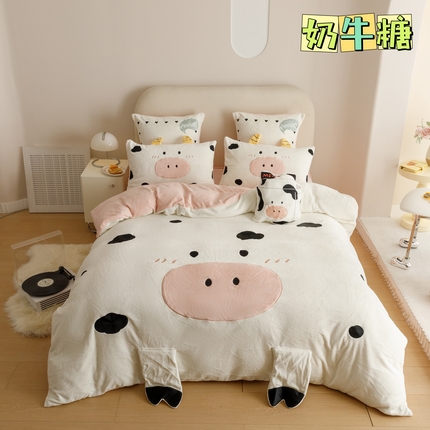 91家纺网 家纺一手货源 找家纺 （总）塔塔 2025新款250g全消光多巴胺牛奶绒贴布绣四件套（赠送高级拎袋）