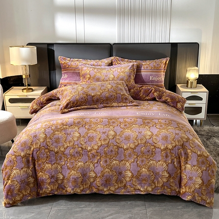 富之航家纺 2023新款金丝绒数码印花四件套 豹纹紫