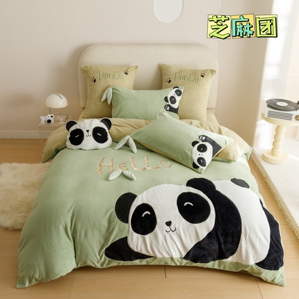 91家纺网 家纺一手货源 找家纺 （总）塔塔 2025新款250g全消光多巴胺牛奶绒贴布绣四件套（赠送高级拎袋）