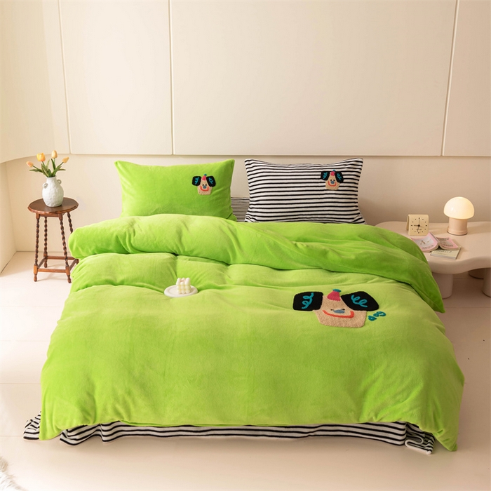 91家纺网 家纺一手货源 找家纺 洋铭区（原狠狠爱） 2023新款AB版牛奶绒四件套-元气满满系列 元气满满绿