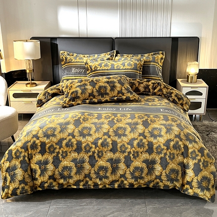 富之航家纺 2023新款金丝绒数码印花四件套 豹纹绿