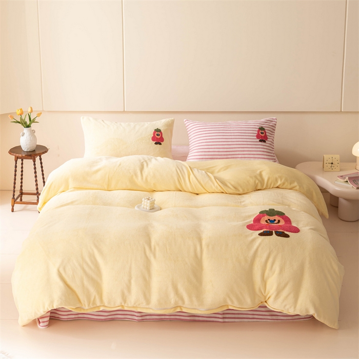 91家纺网 家纺一手货源 找家纺 洋铭区（原狠狠爱） 2023新款AB版牛奶绒四件套-元气满满系列 元气满满黄