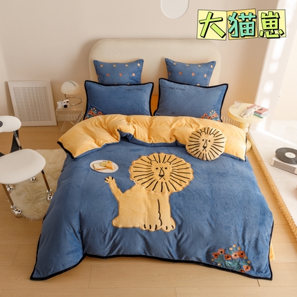 91家纺网 家纺一手货源 找家纺 （总）塔塔 2025新款250g全消光多巴胺牛奶绒贴布绣四件套（赠送高级拎袋）