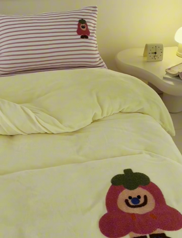 91家纺网 家纺一手货源 找家纺 洋铭区（原狠狠爱） 2023新款AB版牛奶绒四件套-元气满满系列 元气满满黄