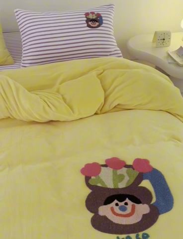 91家纺网 家纺一手货源 找家纺 洋铭区（原狠狠爱） 2023新款AB版牛奶绒四件套-元气满满系列 元气满满姜黄