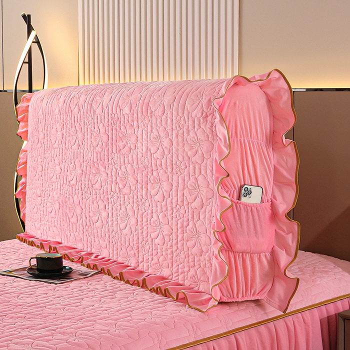 91家纺网 家纺一手货源 找家纺 新款水晶绒加厚保暖床头罩-盛世花颜 盛世花颜-粉玉