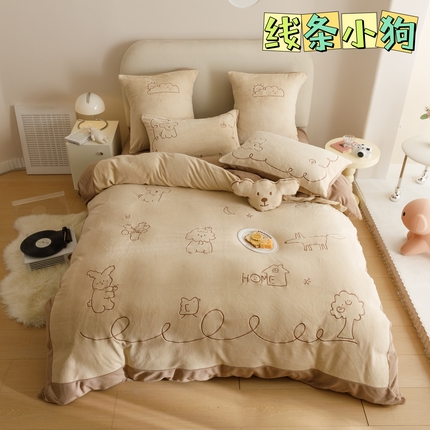 91家纺网 家纺一手货源 找家纺 （总）塔塔 2025新款250g全消光多巴胺牛奶绒贴布绣四件套（赠送高级拎袋）