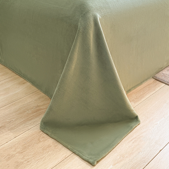 91家纺网 家纺一手货源 找家纺 澳梵家居 2023新款无印风豆豆绒牛奶绒包边工艺四件套 纯品-草绿